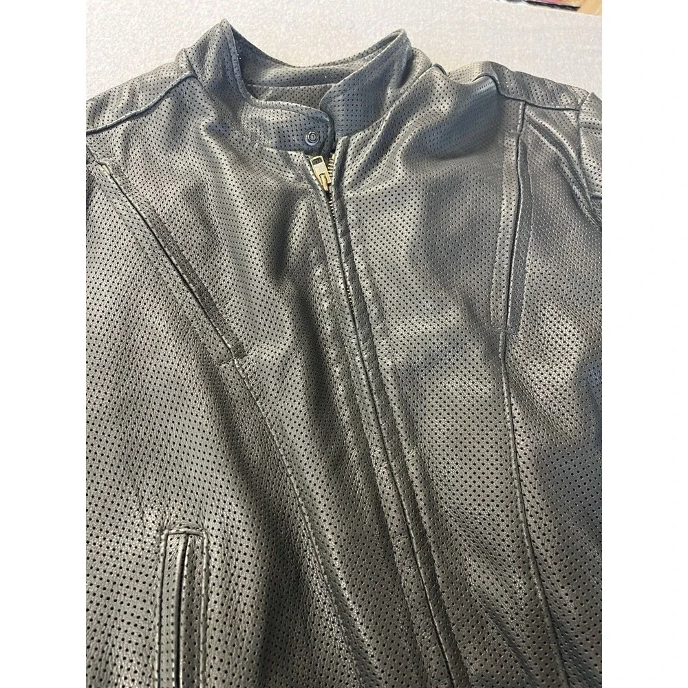 KERR MOTORCYCLE JACKET Biker MENS BLACK LEATHER SZ 52 Breathable Zip USA Lace Up